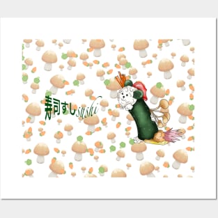 sushi roll cute dog rice Posters and Art